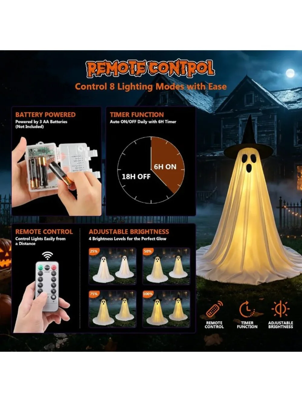 Lighted Halloween Ghost Decorations - 2 Pack, 59